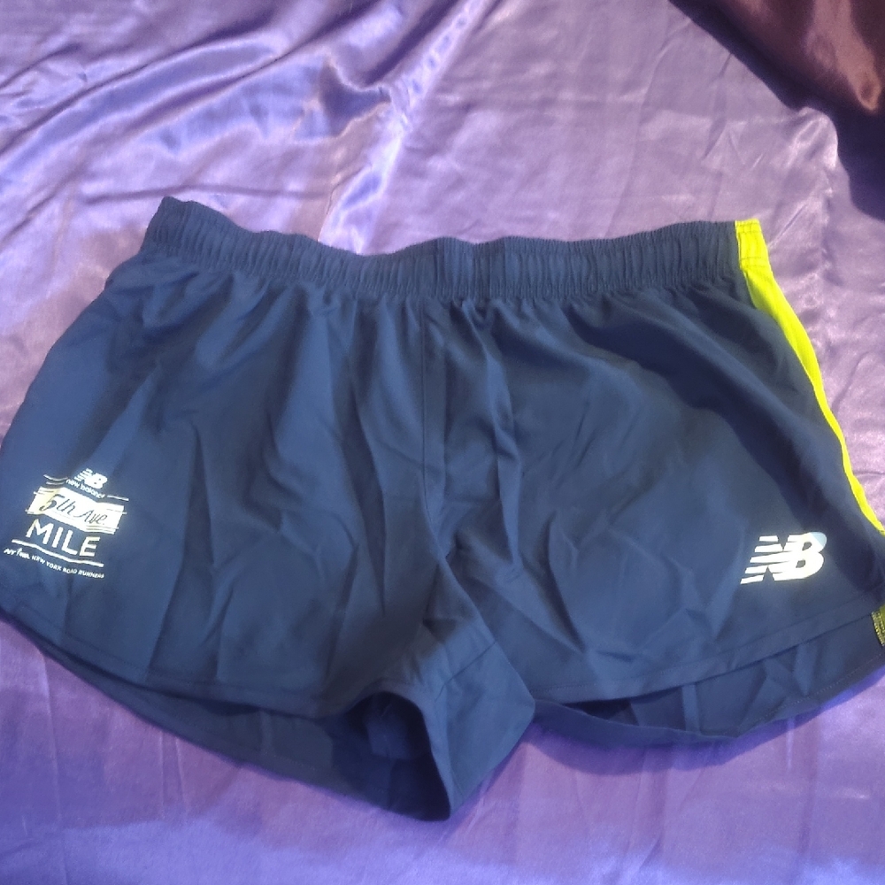 New Balance Blue Athletic Shorts with Yellow Trim